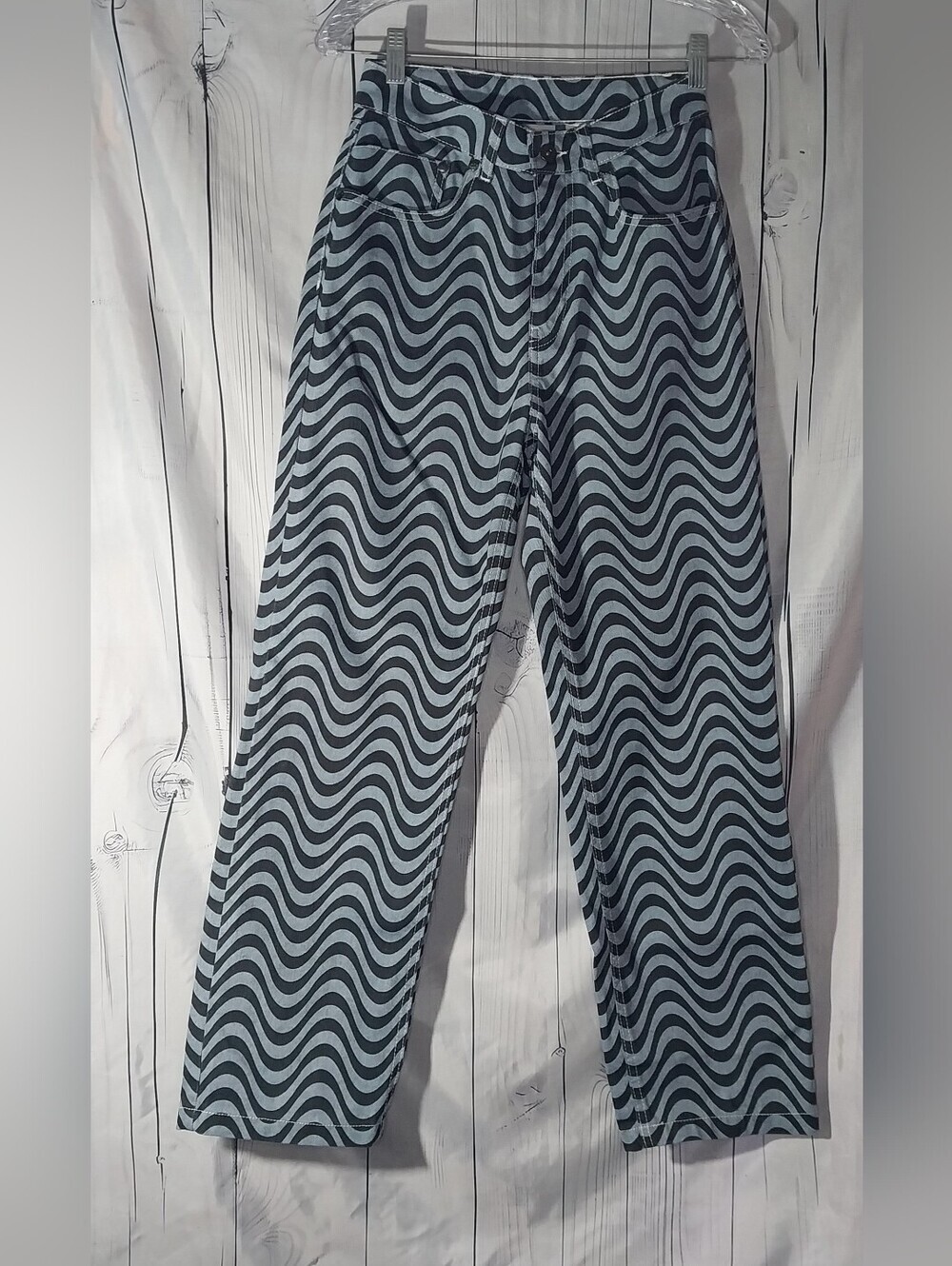 Ragged Priest Wave Print Festival Psychedelic Indie 90's High-Waisted Dad Jeans